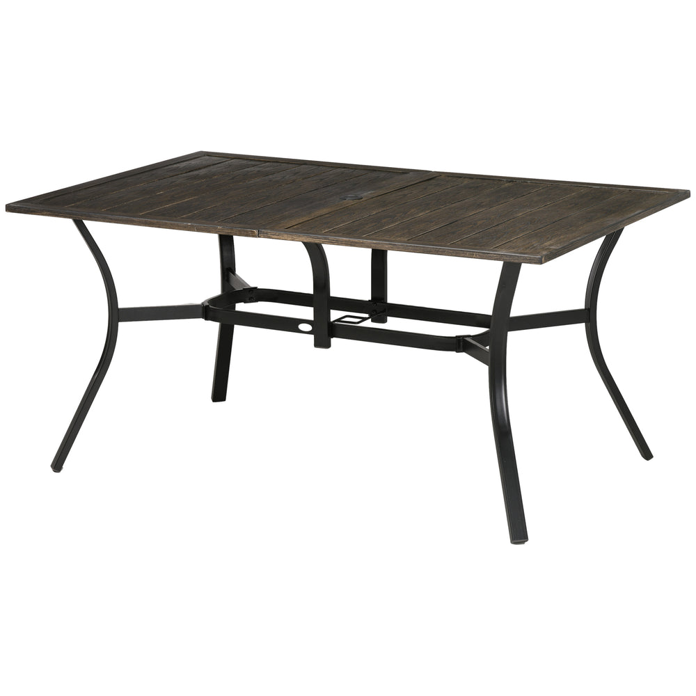 Six-Seater Steel Garden Table, with ⌀41mm Parasol Hole - Wood-Effect