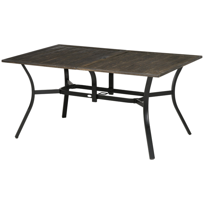 Six-Seater Steel Garden Table, with ‚åÄ41mm Parasol Hole - Wood-Effect