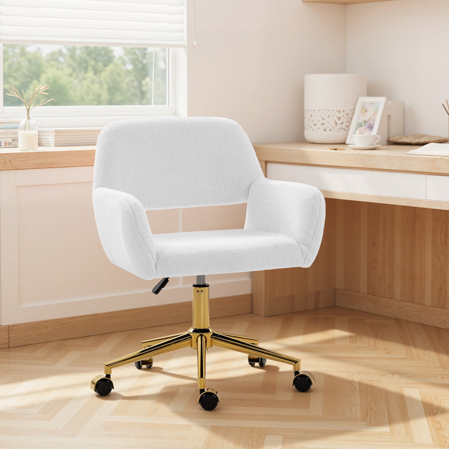 Swivel Office Chair, Vanity Desk Chair with Adjustable Height, Wheels