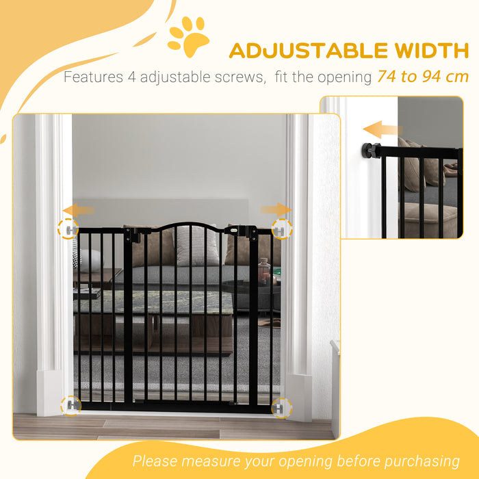 Metal 74-94cm Adjustable Pet Gate Safety Barrier w/ Auto-Close Door Black