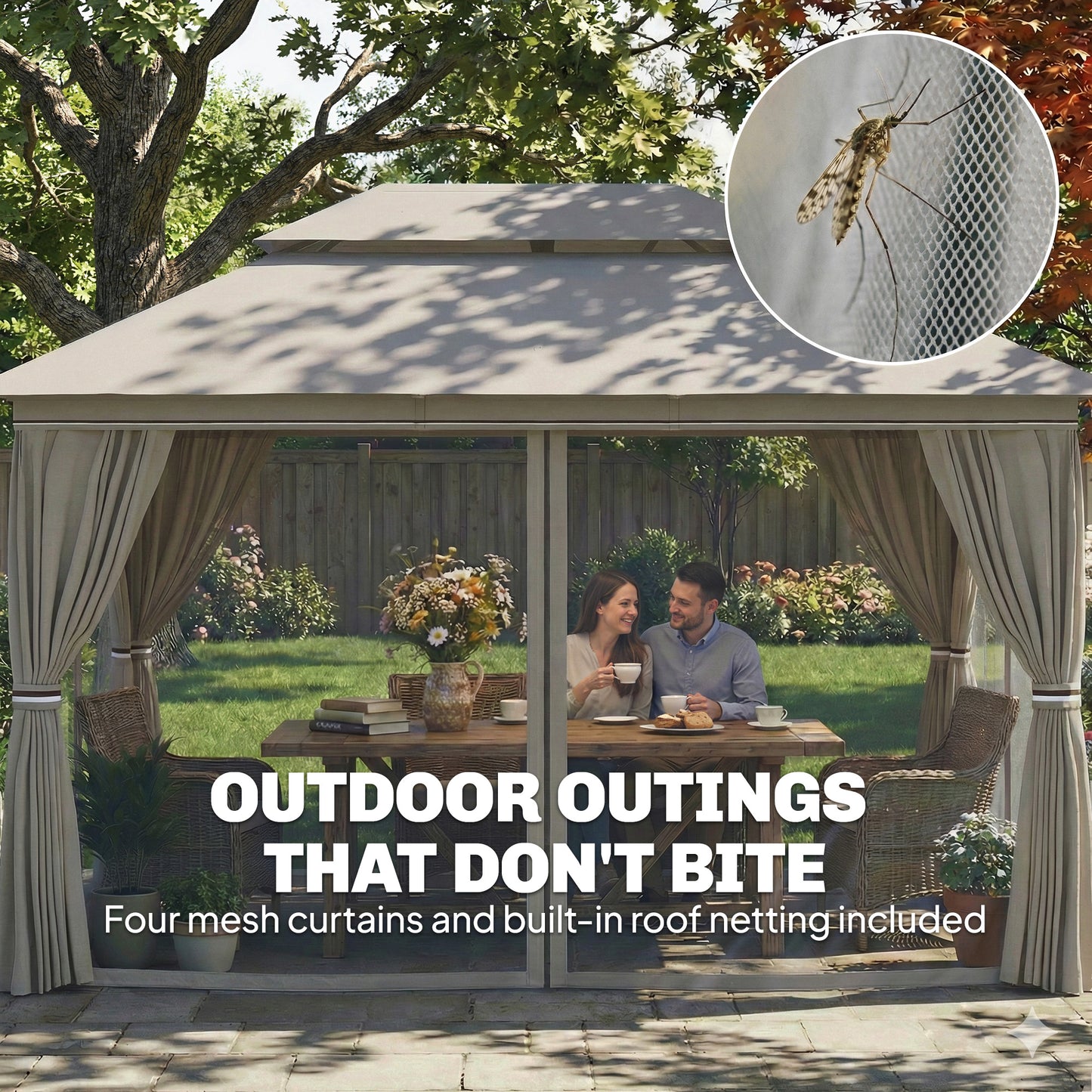3 x 4 m Outdoor Garden Gazebo with UPF50+ Double Roof, Beige