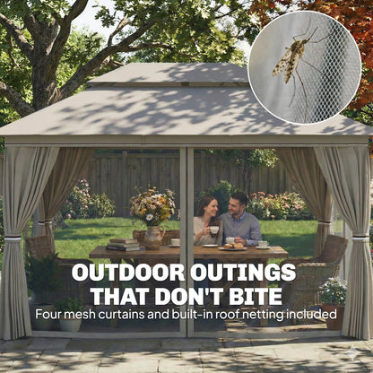 3 x 4 m Outdoor Garden Gazebo with UPF50+ Double Roof, Beige