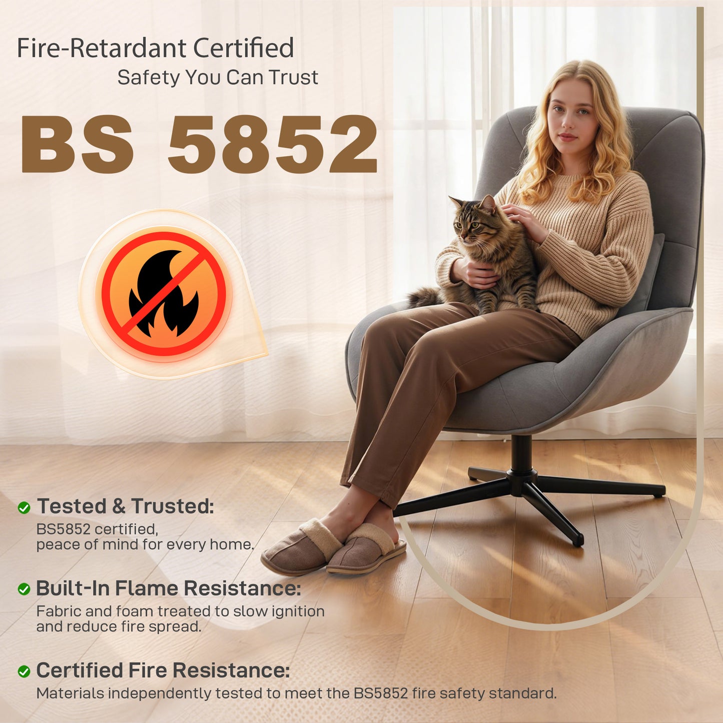 Swivel Accent Chair, Chenille Armchair with Lumbar Pillow, Light Grey