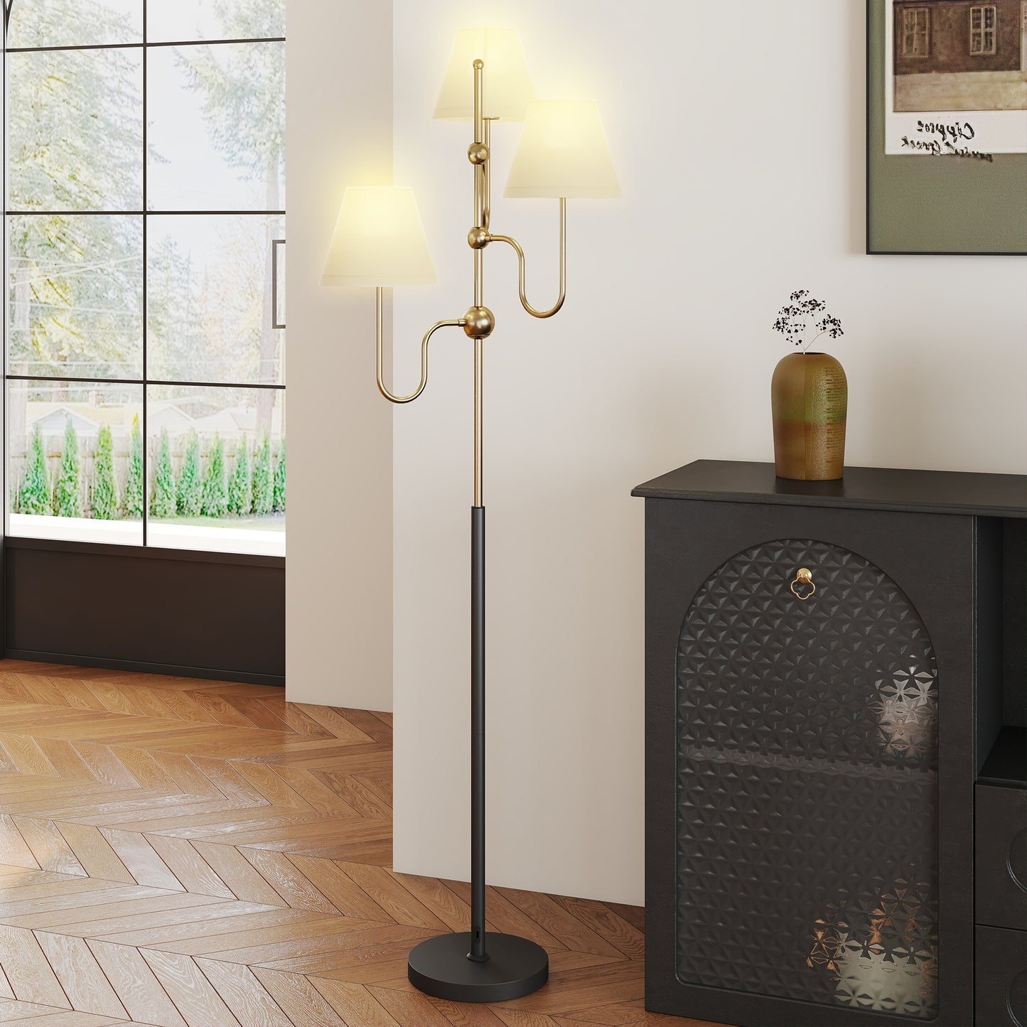 3-Light Floor Lamp, 165 cm Tall Standing Lamp with Foot Switch