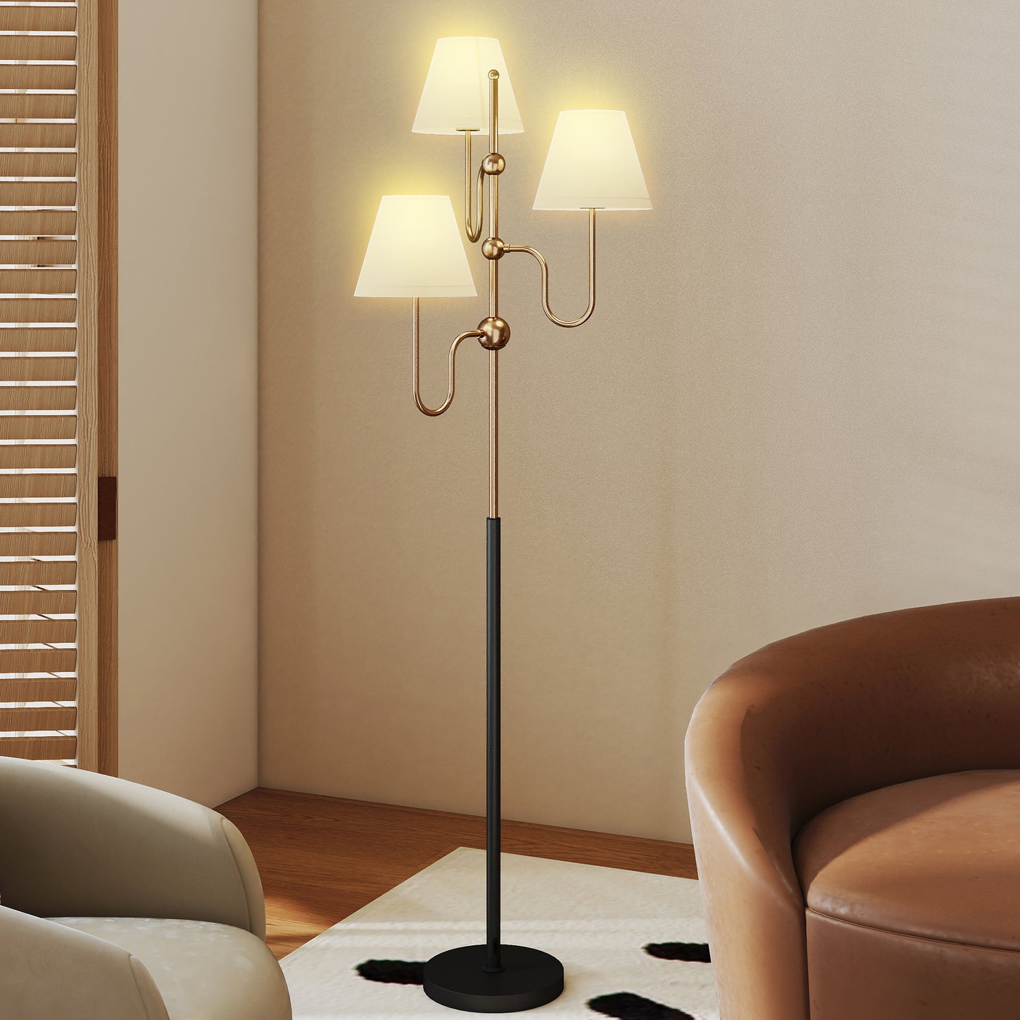 3-Light Floor Lamp, 165 cm Tall Standing Lamp with Foot Switch