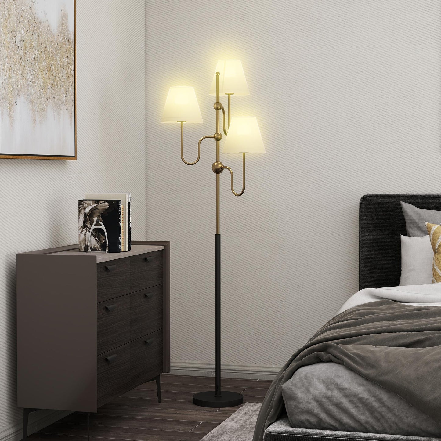 3-Light Floor Lamp, 165 cm Tall Standing Lamp with Foot Switch