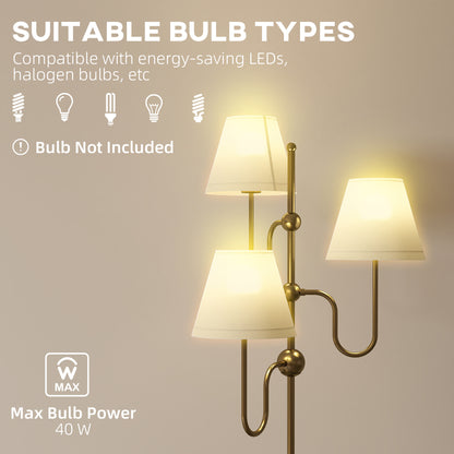 3-Light Floor Lamp, 165 cm Tall Standing Lamp with Foot Switch