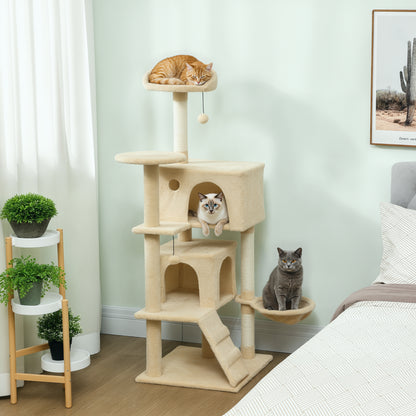 140cm Cat Tree Tower with Sisal Scratching Posts, Condos, Beige