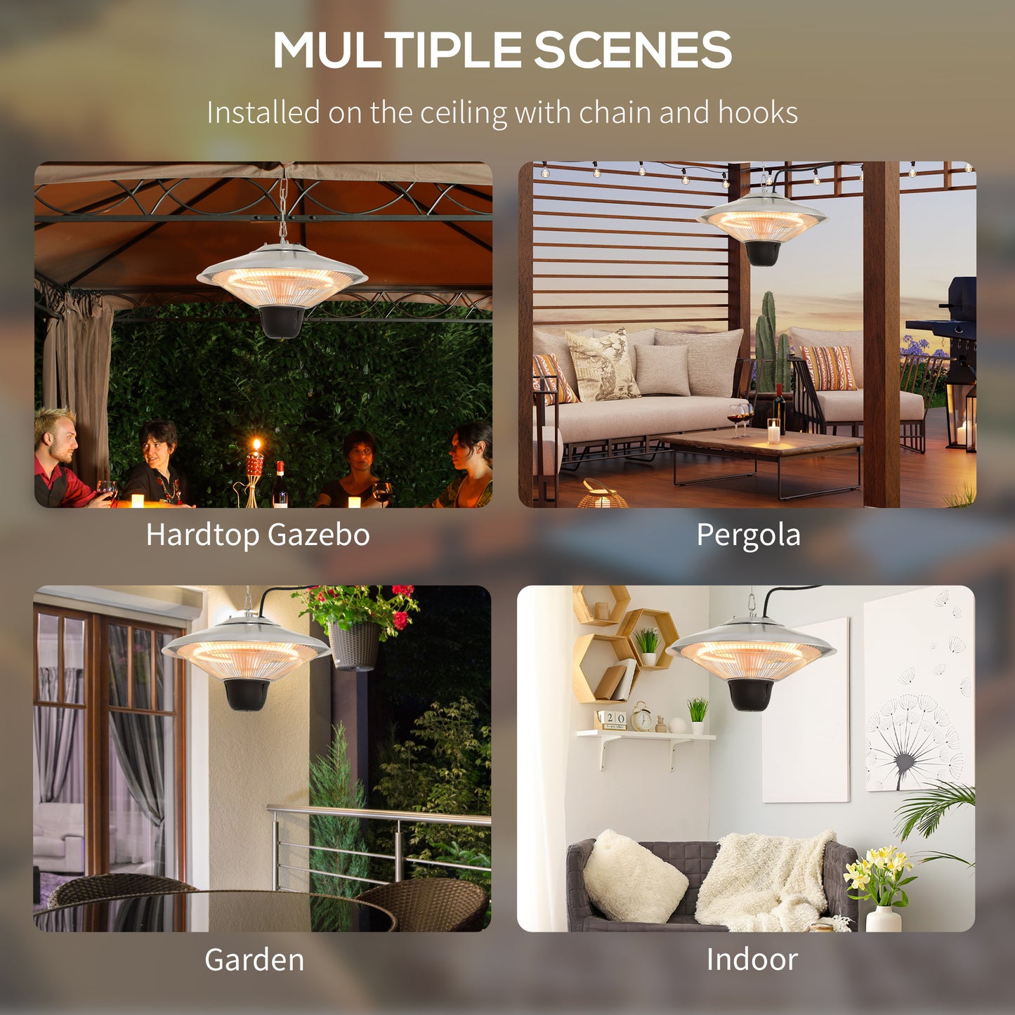 Outdoor Heater Ceiling Hanging Light 1500W Pull Switch Electric Aluminium