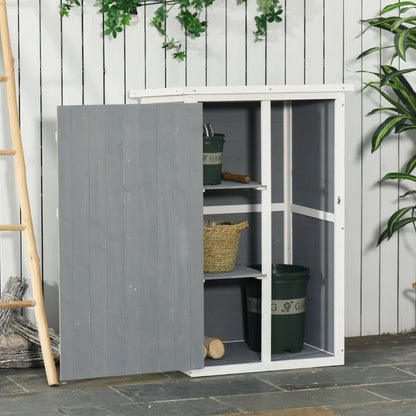 Garden Storage Shed Fir Wood Tool Cabinet Organiser with Shelves - Grey