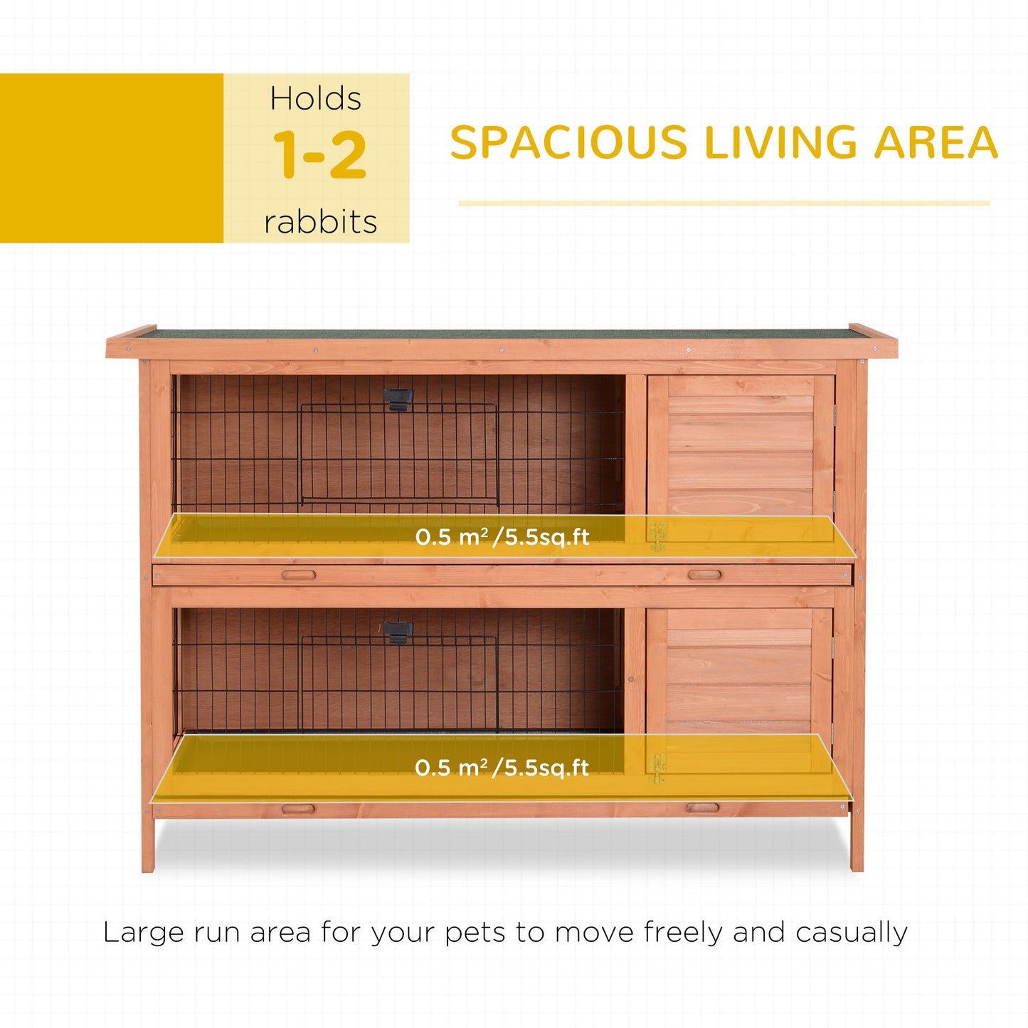 4.5FT Rabbit Hutch Outdoor Guinea Pig Hutches Bunny Cage with Sliding Trays, Orange