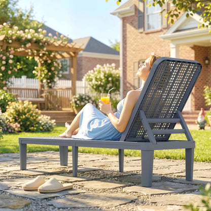 Plastic Sun Lounger, 4-Position Garden Lounger Sun bed, Dark Grey