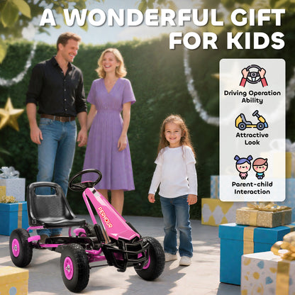 Kids Pedal Go Kart with Adjustable Seat, EVA Tyres, Pink