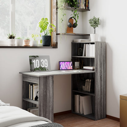 120cm Computer Desk Bookshelf Writing Table Workstation 6 Shelves Grey