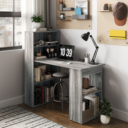120cm Computer Desk Bookshelf Writing Table Workstation 6 Shelves Grey