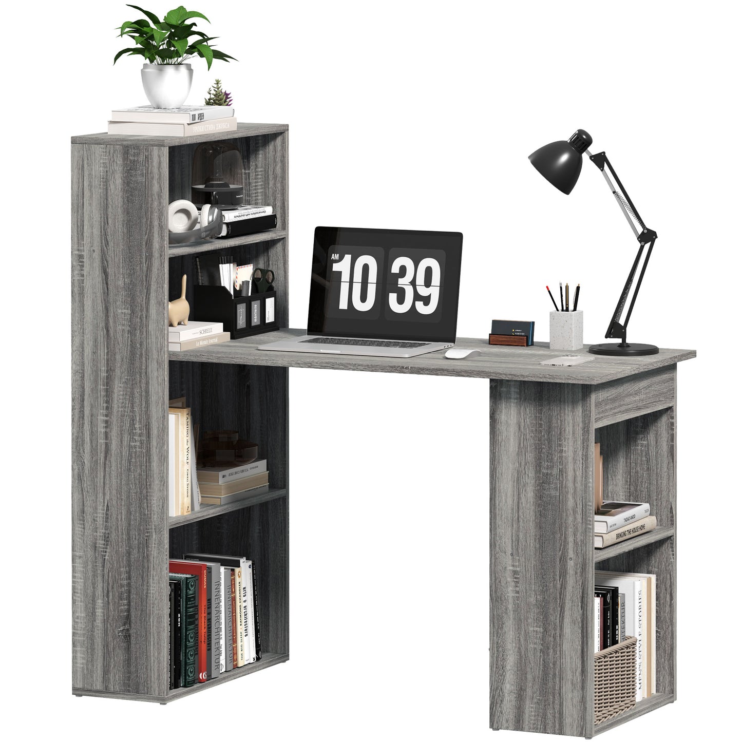 120cm Computer Desk Bookshelf Writing Table Workstation 6 Shelves Grey