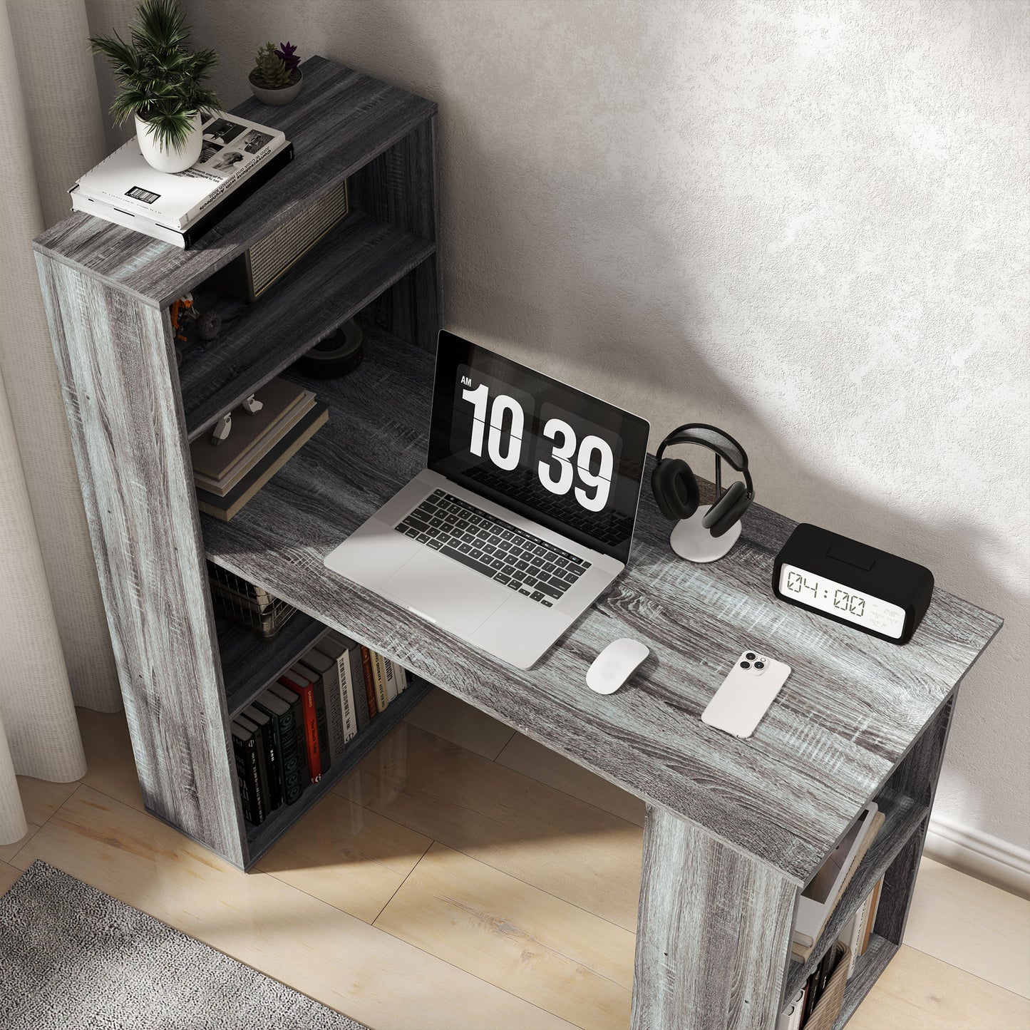 120cm Computer Desk Bookshelf Writing Table Workstation 6 Shelves Grey