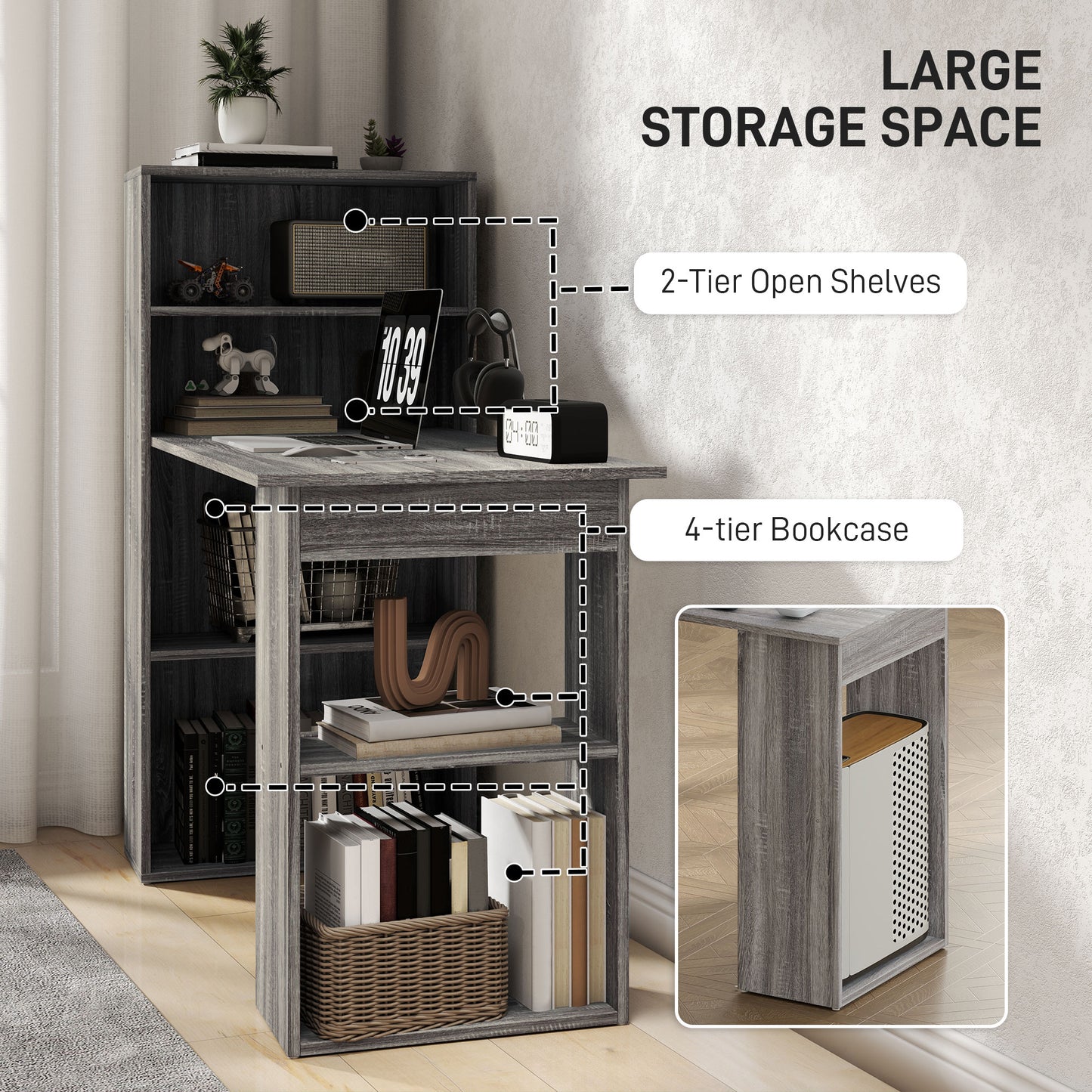 120cm Computer Desk Bookshelf Writing Table Workstation 6 Shelves Grey