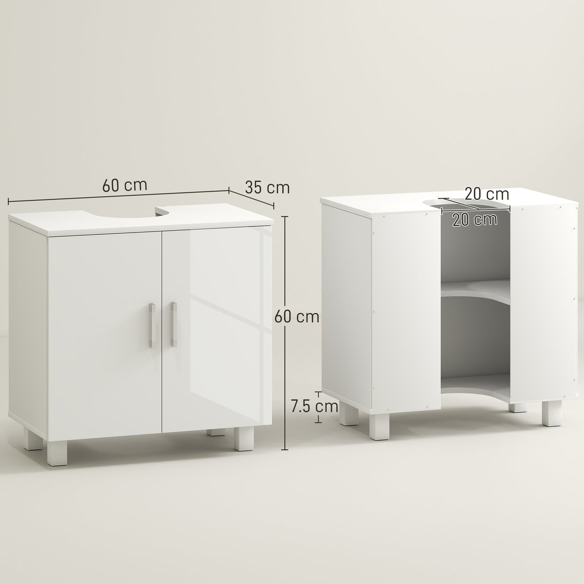 Freestanding Bathroom High Gloss Under Sink Cabinet, White