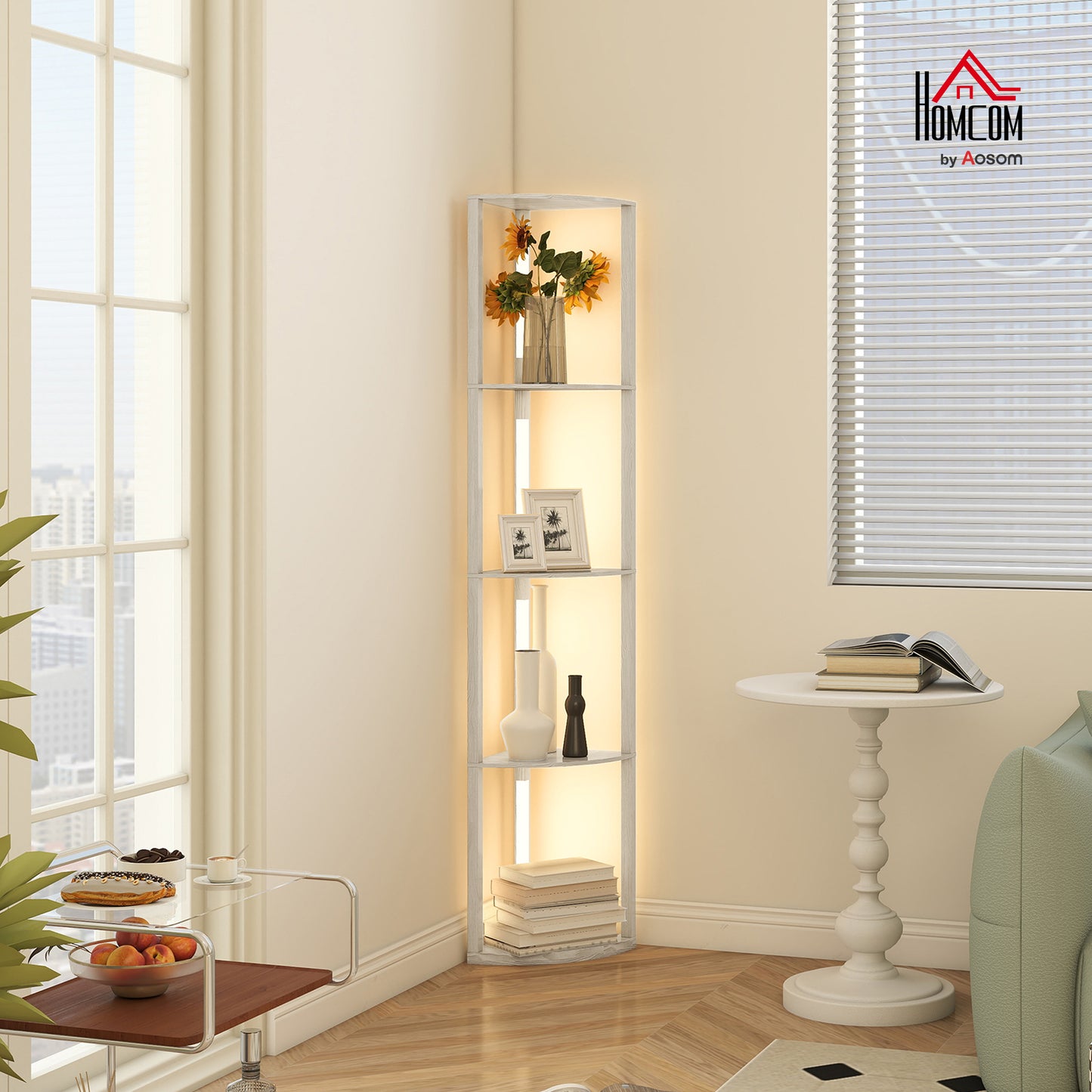 Corner Floor Lamp with Warm White LED Light, Oak