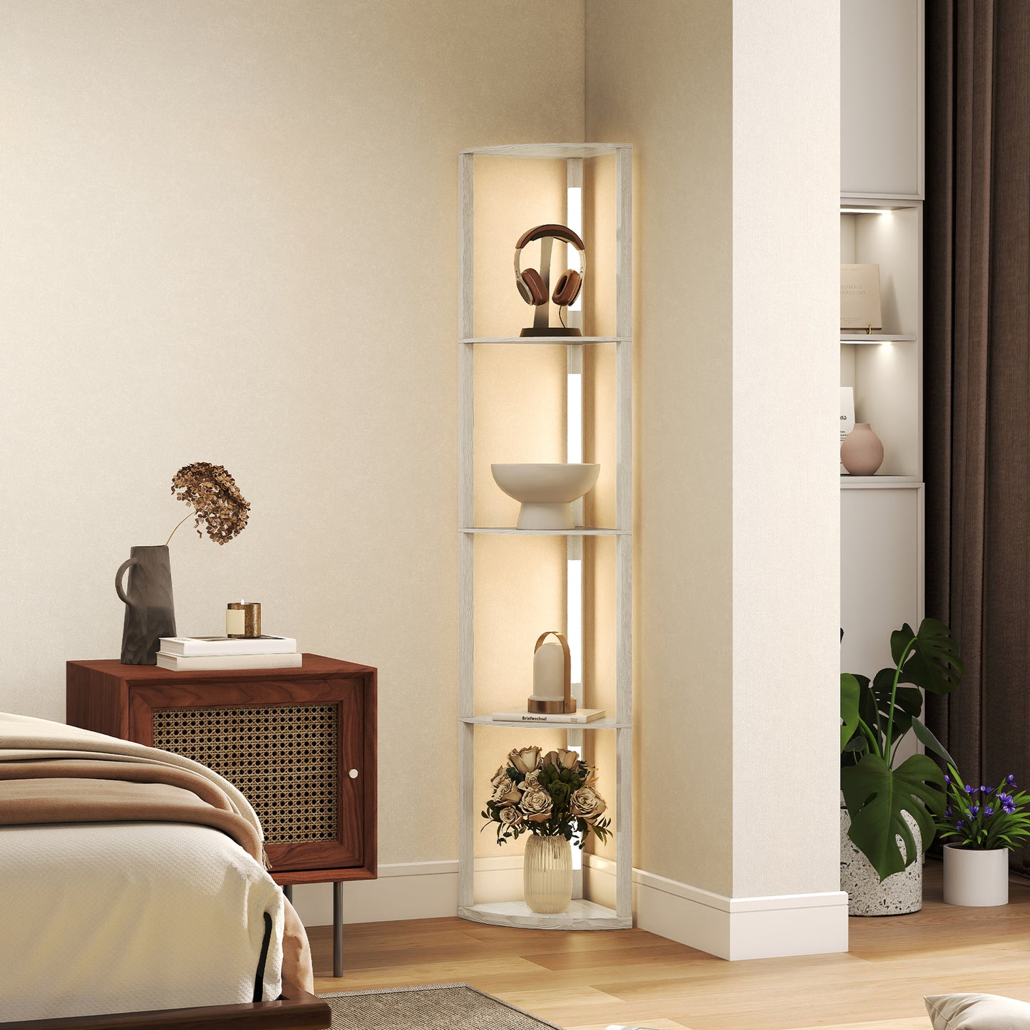 Corner Floor Lamp with Warm White LED Light, Oak