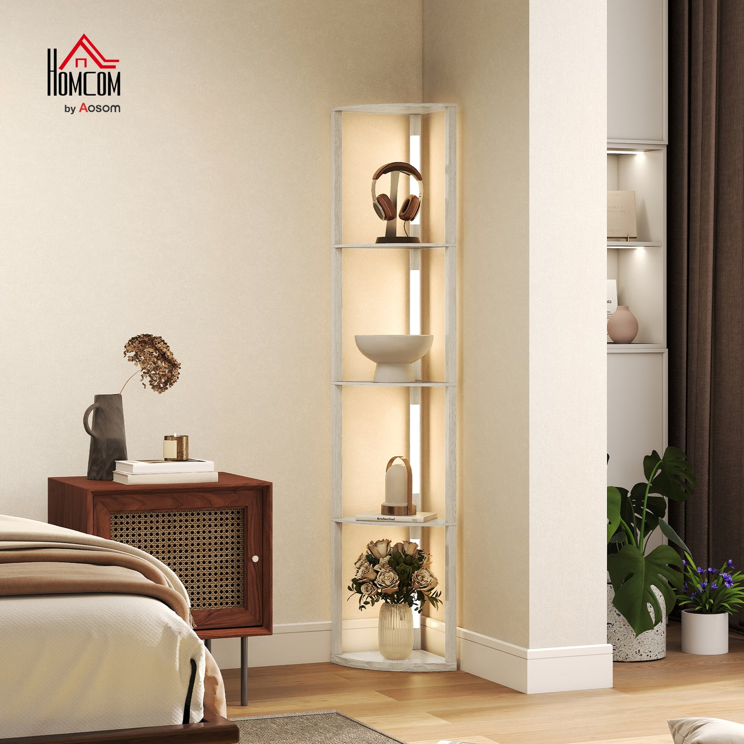 Corner Floor Lamp with Warm White LED Light, Oak