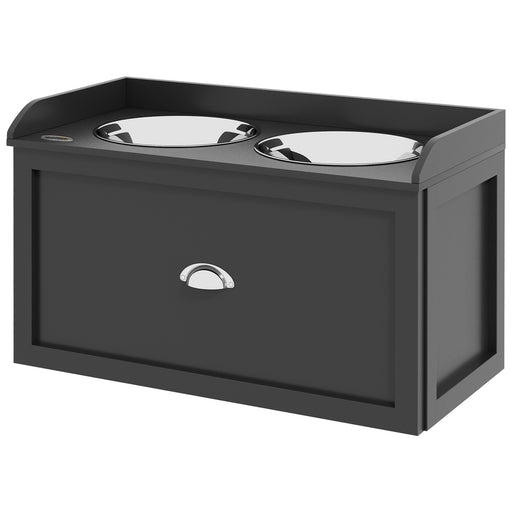 Stainless Steel Raised Dog Bowls, with 21L Storage Drawer for Large Dogs and Cats - Black