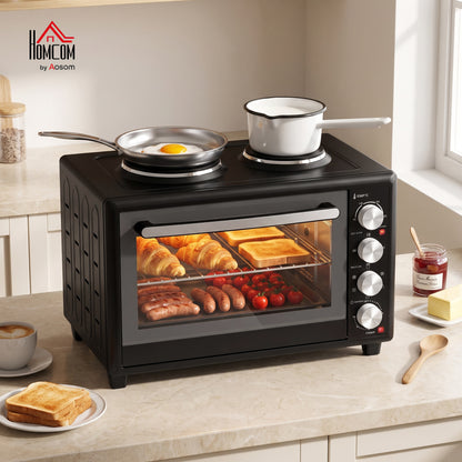 46L Mini Oven with Dual Hot Plates, Electric Countertop Cooker