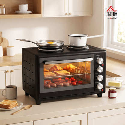 46L Mini Oven with Dual Hot Plates, Electric Countertop Cooker