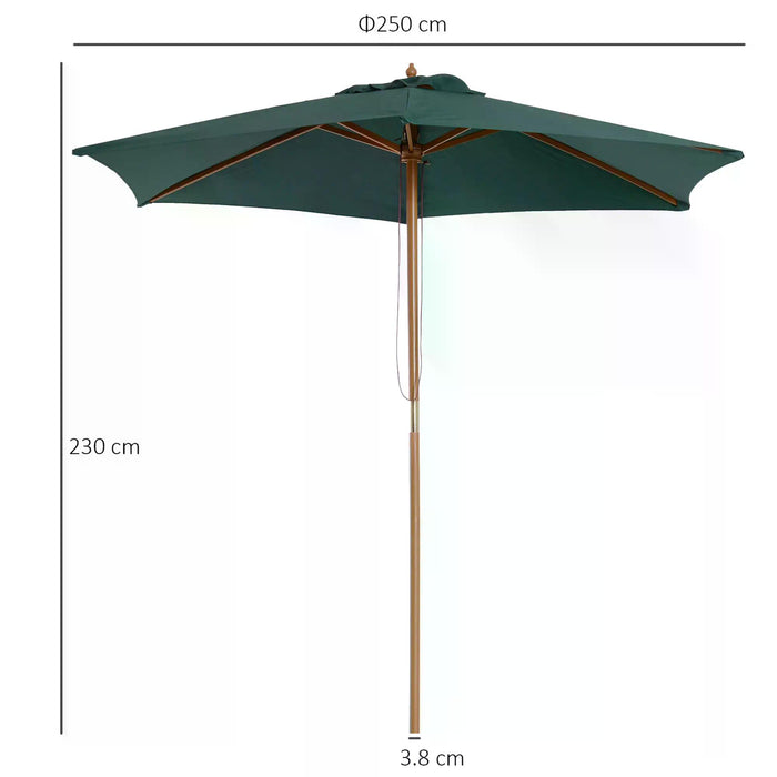 2.5m Wooden Garden Patio Parasol Umbrella-Green