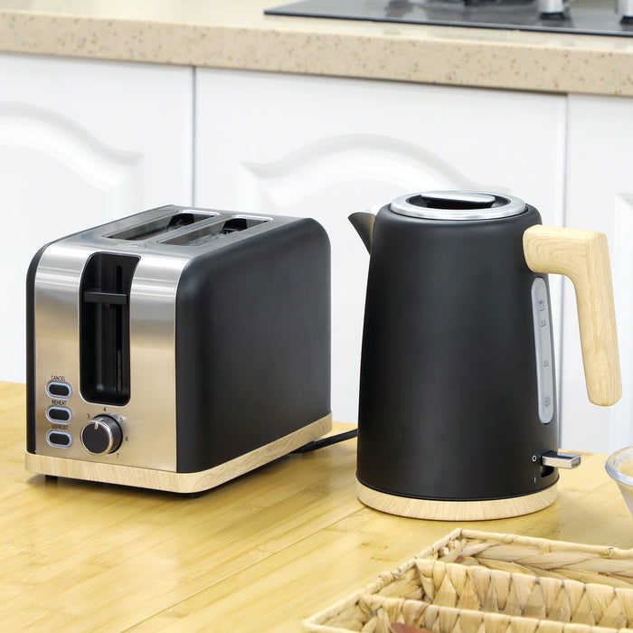 1.7L Electric Fast Boil Kettle and 2 Slice Toaster Set, Black