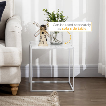 Nesting Coffee Table Set of 2, Nest of Tables with Steel Frame, White