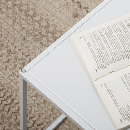 Nesting Coffee Table Set of 2, Nest of Tables with Steel Frame, White