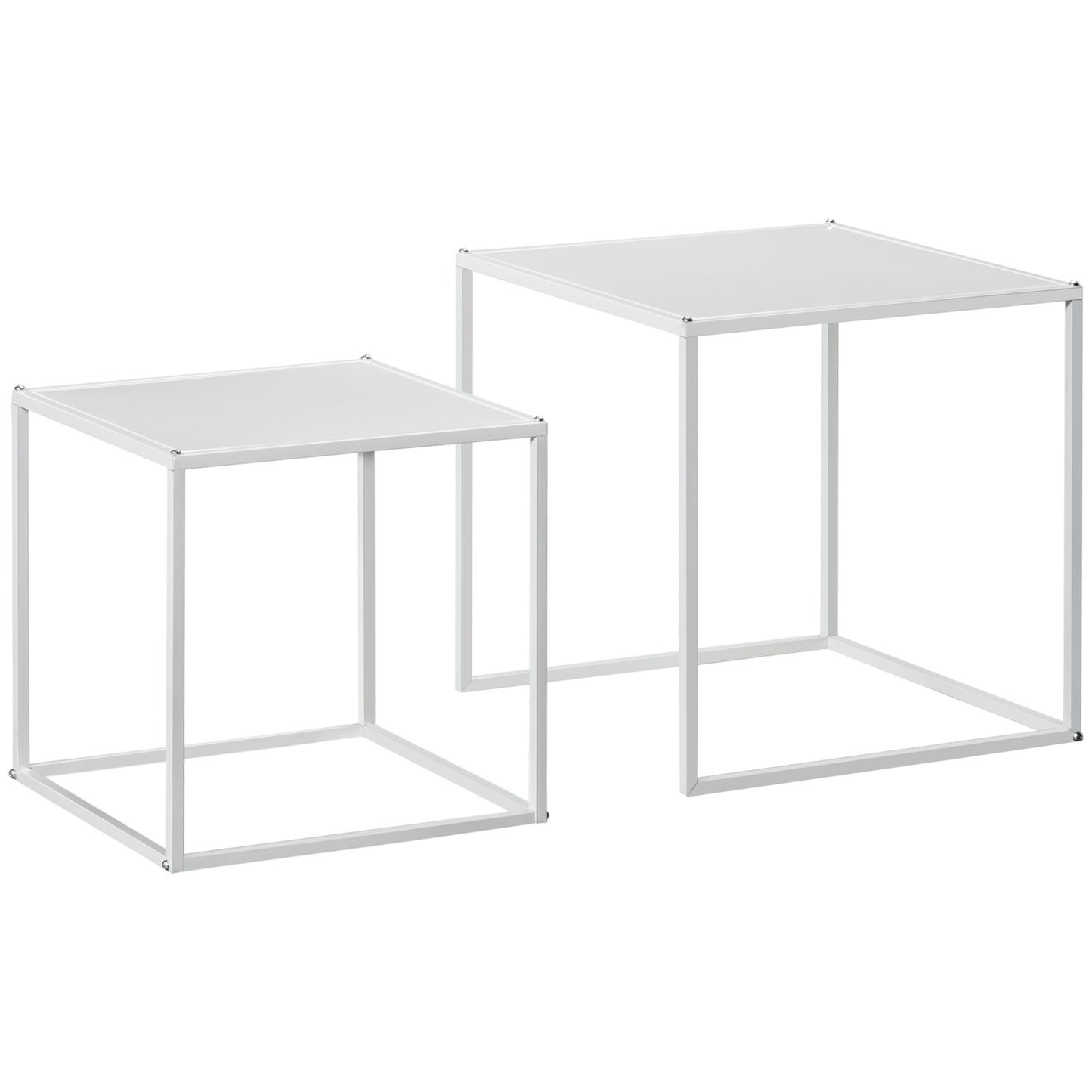 Nesting Coffee Table Set of 2, Nest of Tables with Steel Frame, White