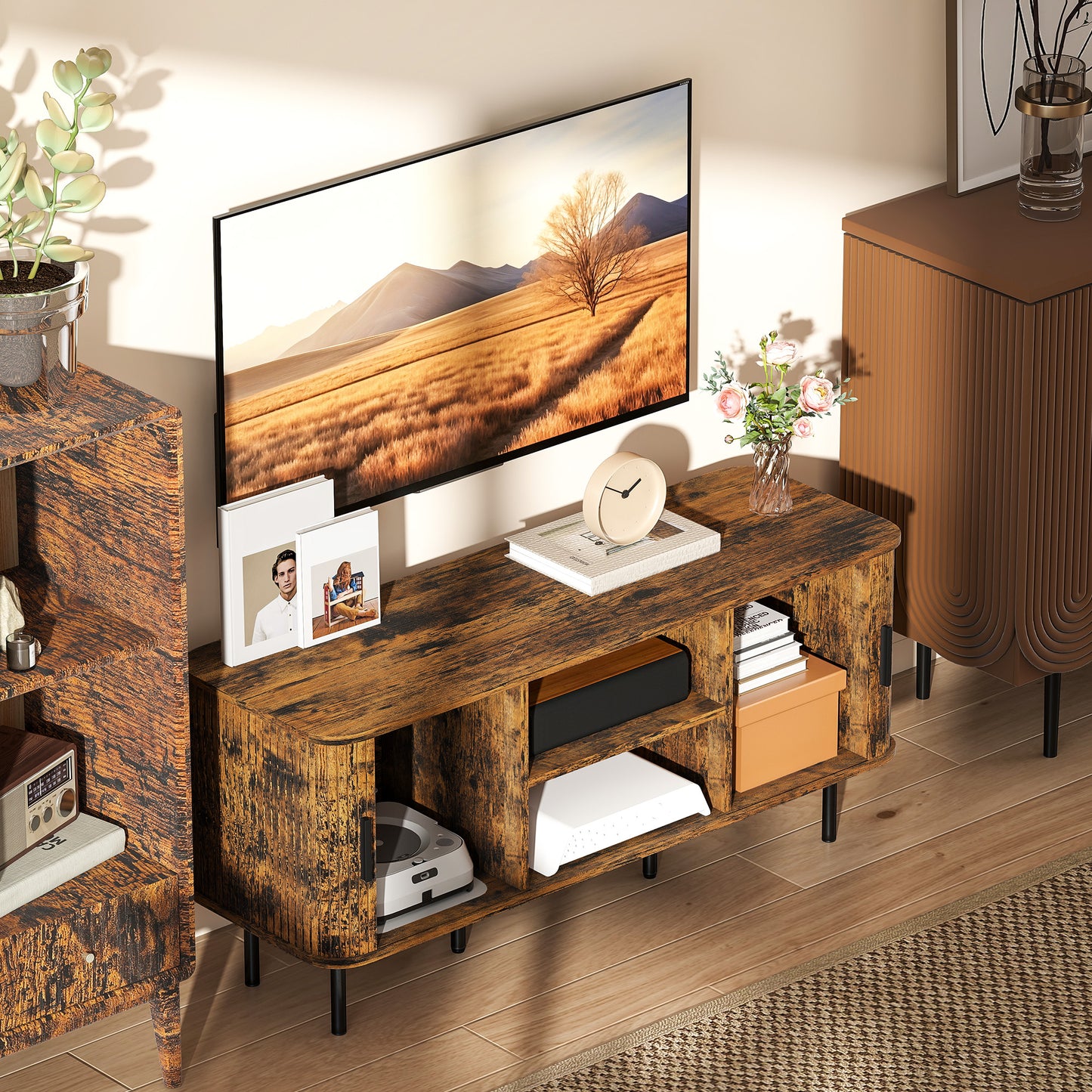 TV Unit for Living Room, TV Stand, Rustic Brown