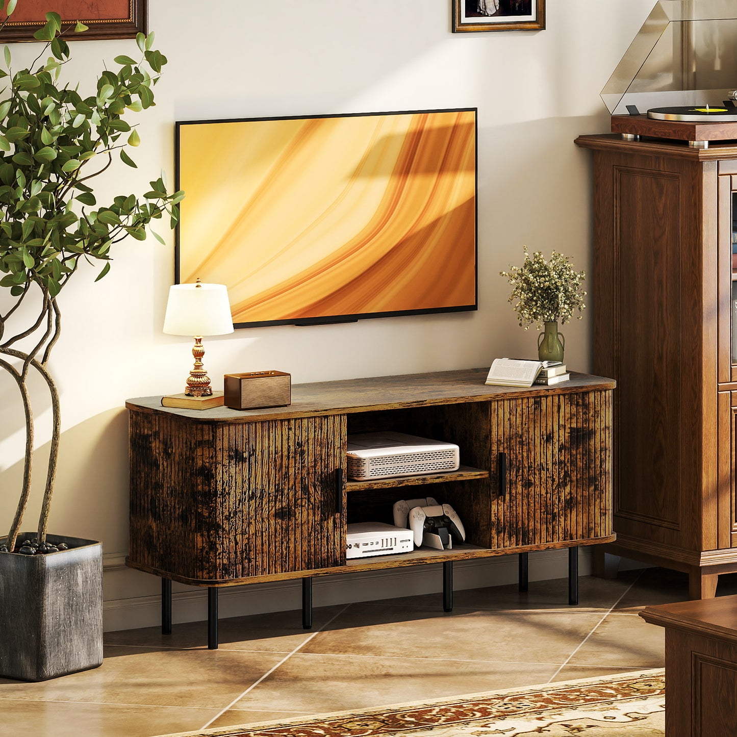 TV Unit for Living Room, TV Stand, Rustic Brown