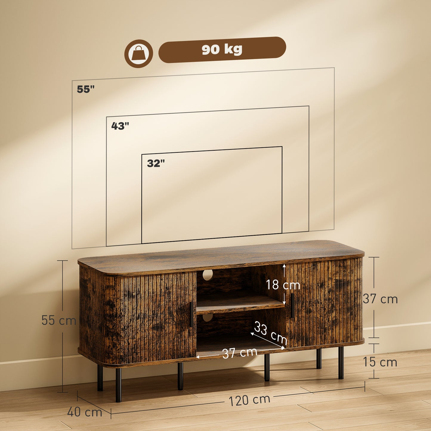 TV Unit for Living Room, TV Stand, Rustic Brown