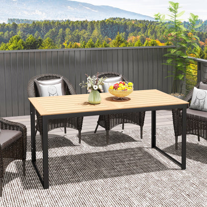 Garden Table for 6 People with Slatted Table Top, Metal Frame, Teak