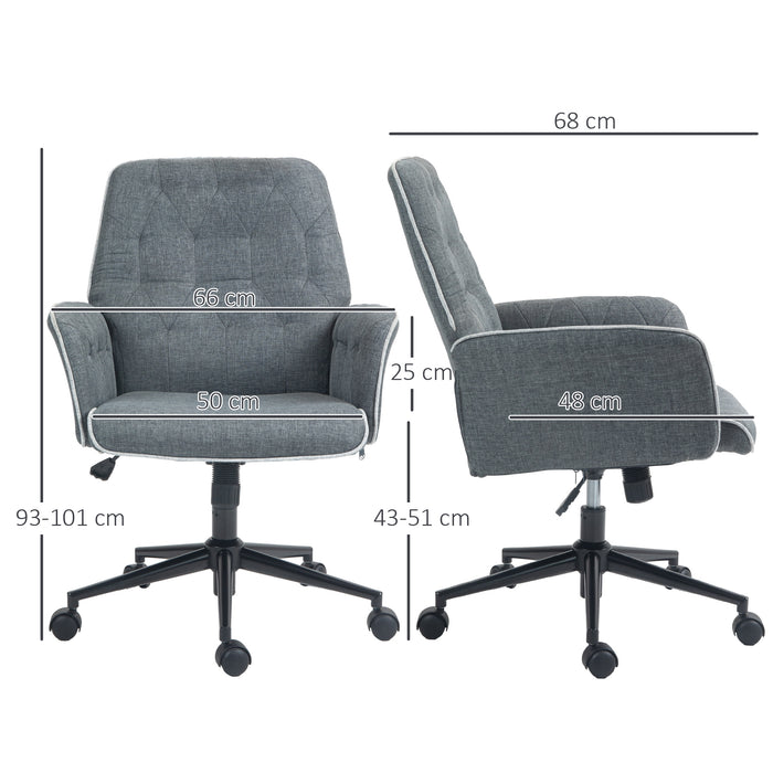 Linen Computer Chair with Armrest, Modern Swivel Chair with Adjustable Height, Grey