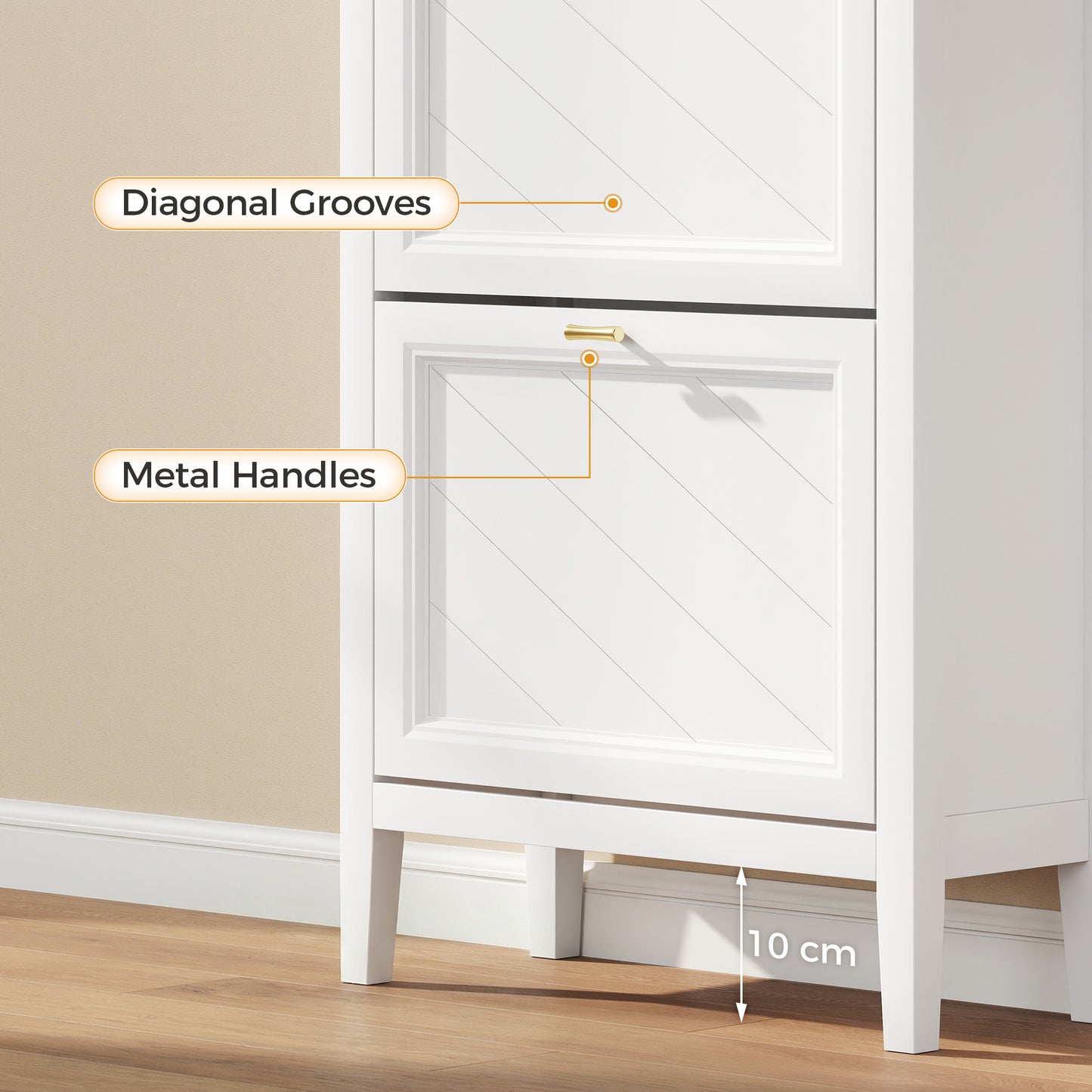 Shoe Cabinet with 3 Flip Drawers, Farmhouse Narrow Shoe Storage Cabinet with Adjustable Shelves, Freestanding for Entryway, Hallway, Living Room, Holds 12-18 Pairs, White