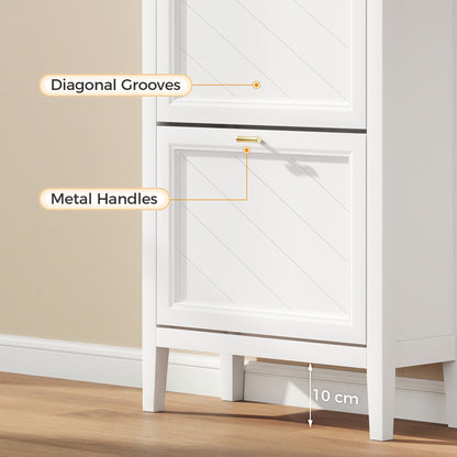 Shoe Cabinet with 3 Flip Drawers, Farmhouse Narrow Shoe Storage Cabinet with Adjustable Shelves, Freestanding for Entryway, Hallway, Living Room, Holds 12-18 Pairs, White