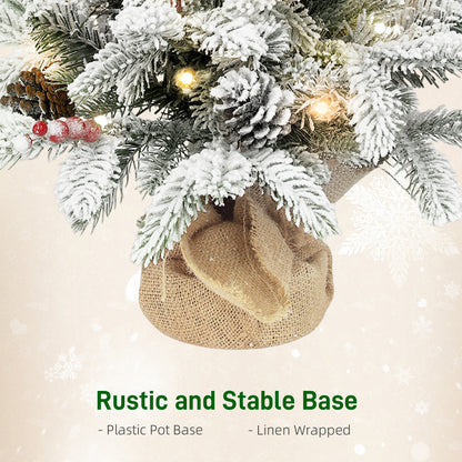 60 cm Prelit Mini Tabletop Christmas Tree, Snow Flocked Xmas Tree