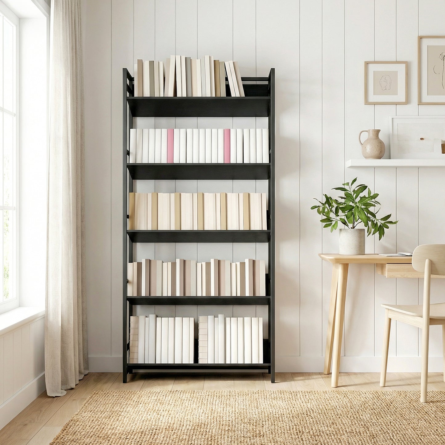 Bookshelf Anti-Slip Design 5-Tier Black