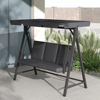 3 Seater Garden Swing Seat with Adjustable Canopy and Cushion Grey