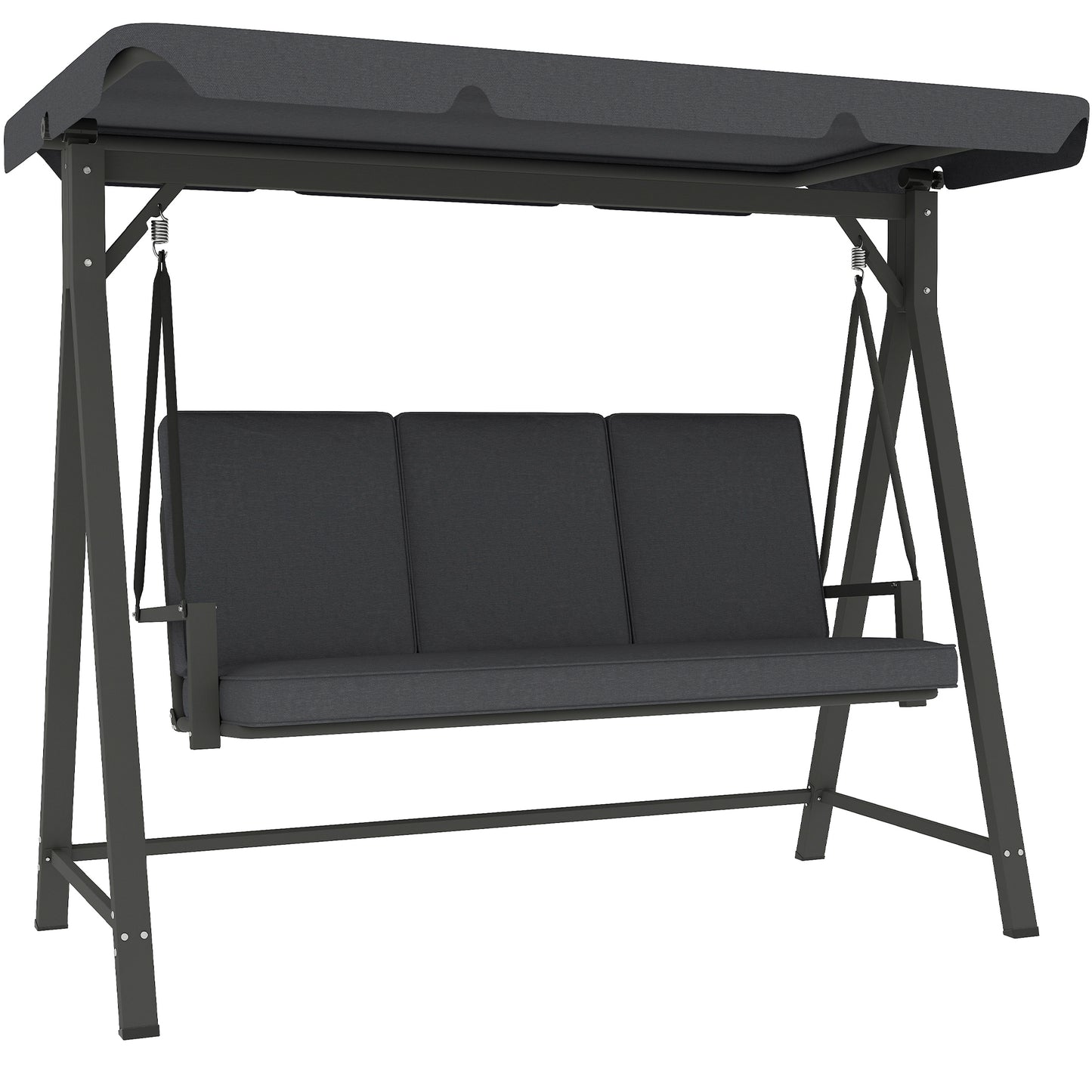 3 Seater Garden Swing Seat with Adjustable Canopy and Cushion Grey