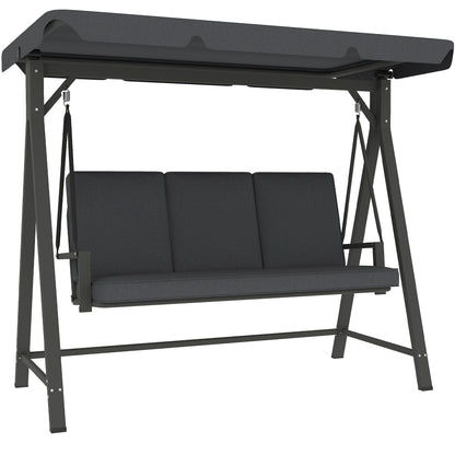 3 Seater Garden Swing Seat with Adjustable Canopy and Cushion Grey