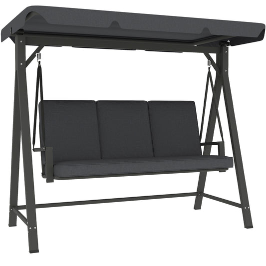 3 Seater Garden Swing Seat with Adjustable Canopy and Cushion Grey