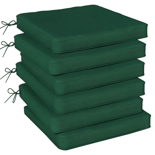 Set of 6 Chair Cushion Seat Pads with Removable Tie, Green