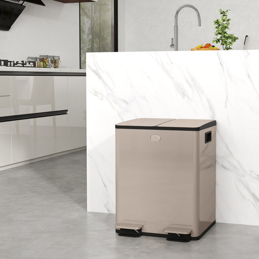 2 x 20L Dual Kitchen Bin Pedal Bin for Recycling and Waste, Gold Tone