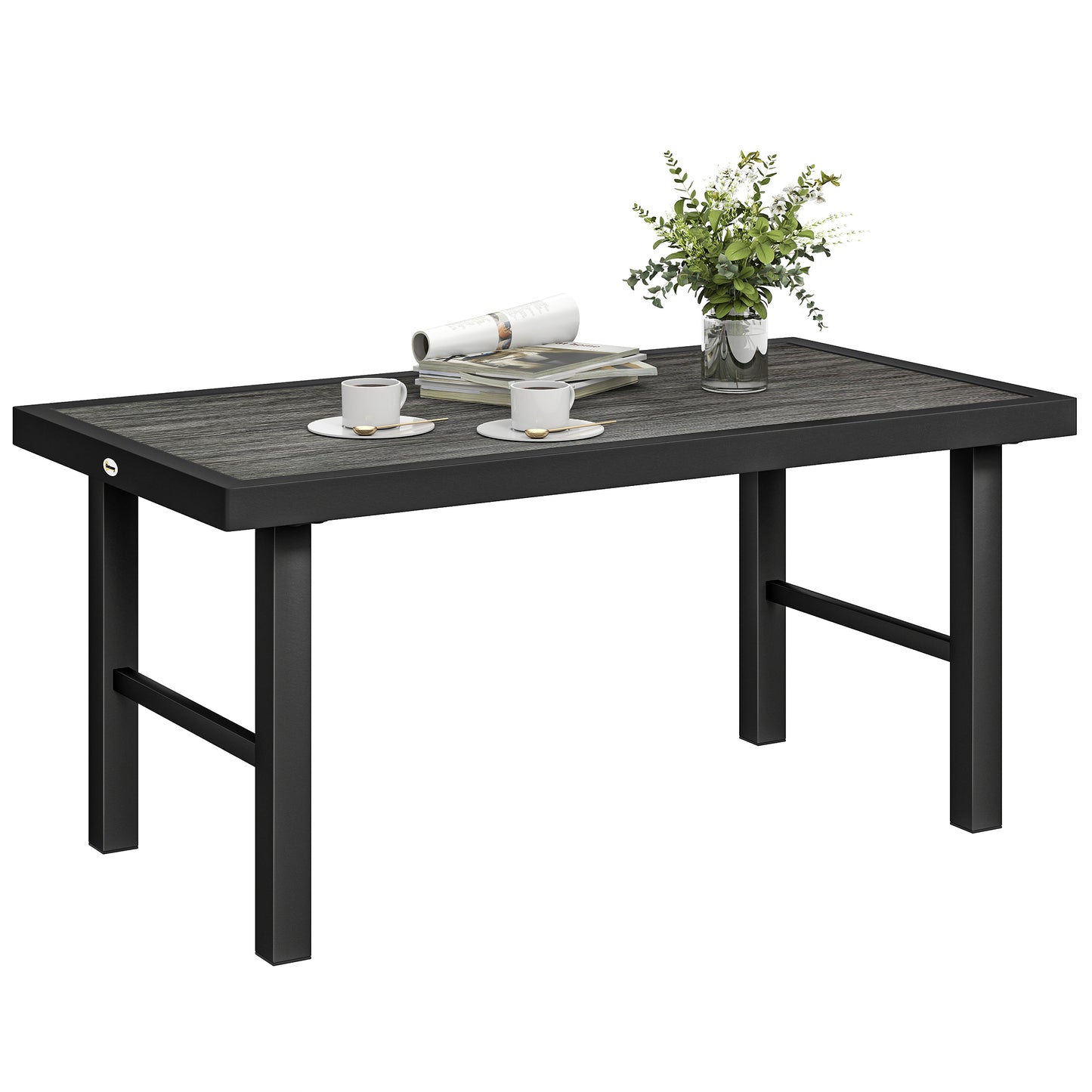 Garden Coffee Table with SPC Woodgrain Tabletop, Dark Grey